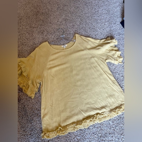 Umgee Top Womens M Yellow Flowy Linen Blend Layered Raw Hem Sleeve Coastal Boho - Picture 7 of 9